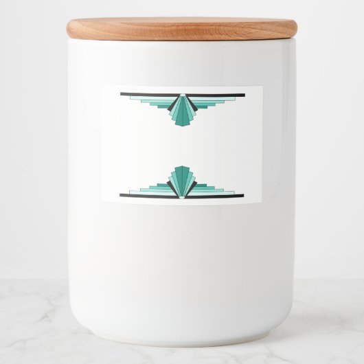 Art deco in blauwgroen suiker voedselcontainer etiket (Voorkant)
