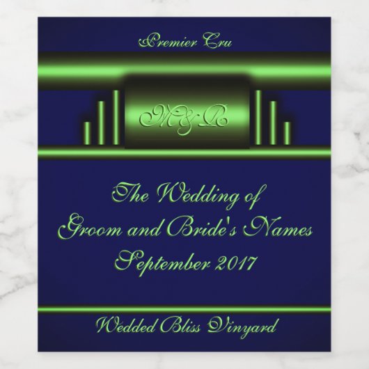 Art Deco in elektrisch groen en marineblauw Wijn Etiket (Enkel label)