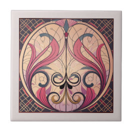 Art Deco in roze en beige Tegeltje