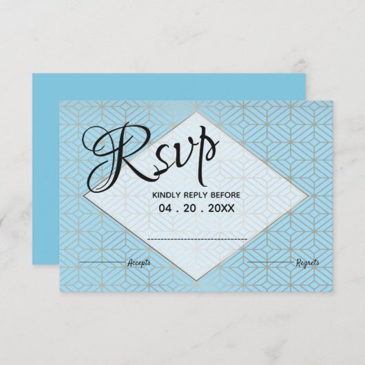 Art Deco in Turquoise en gouddiamantgrens RSVP (Voorkant / Achterkant)