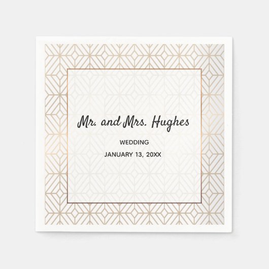 Art Deco in White en Gold foil geometrisch Servetten (Voorkant)