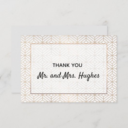 Art Deco in White en gouden bladbruiloft bedankt (Voorkant / Achterkant)