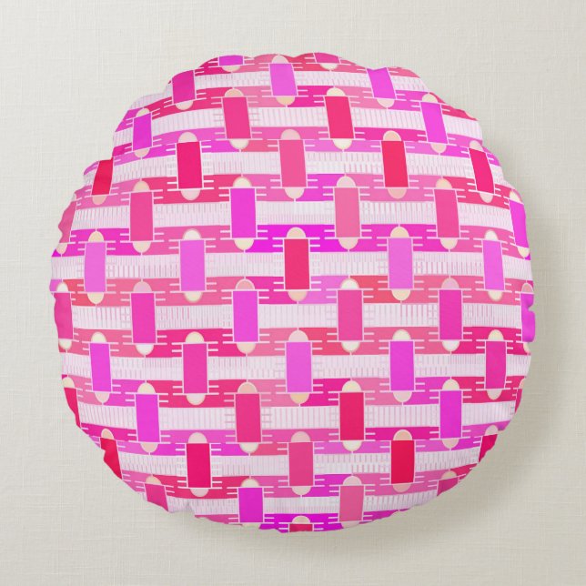 Art Deco industriële chic - roze, fuchsia, orchide Rond Kussen (Voorkant)