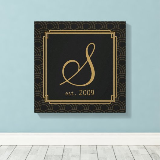 Art Deco Initiaal Wall Art Canvas Afdruk (Insitu (Houten vloer))