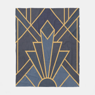 Art Deco inspiratie in blauw en goud Fleece Deken