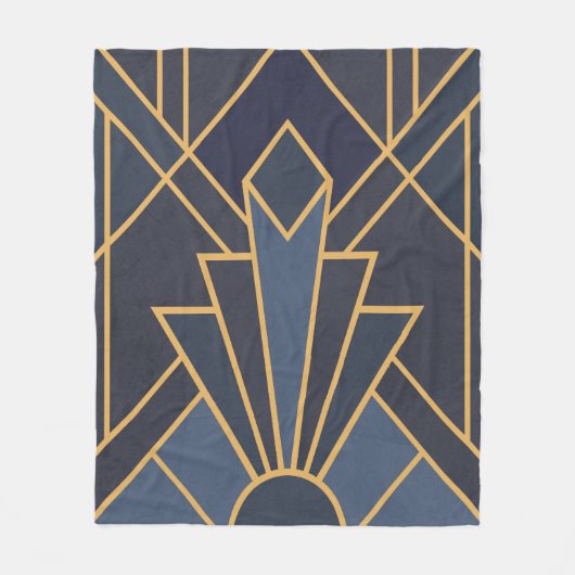 Art Deco inspiratie in blauw en goud Fleece Deken (Voorkant)