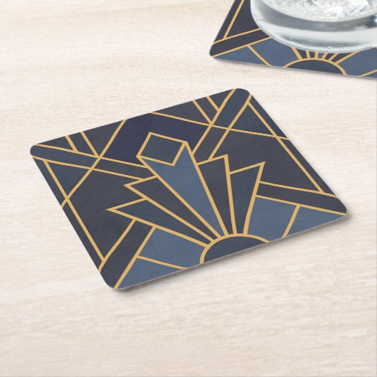 Art Deco inspiratie in blauw en goud Kartonnen Onderzetters (Schuin)