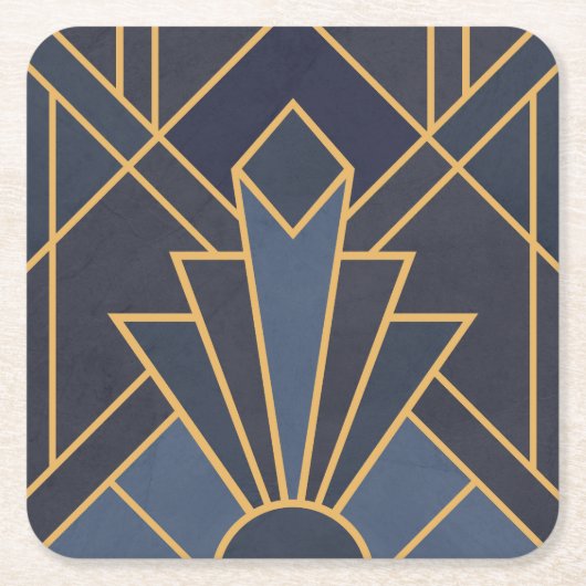 Art Deco inspiratie in blauw en goud Kartonnen Onderzetters (Voorkant)