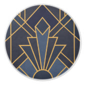 Art Deco inspiratie in blauw en goud Keramische Knop (Voorkant)