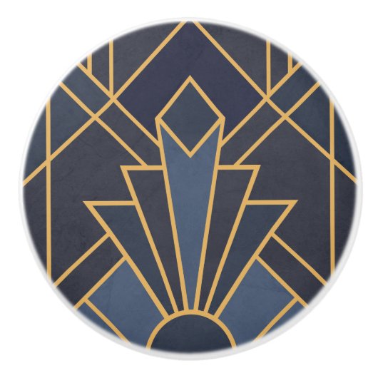 Art Deco inspiratie in blauw en goud Keramische Knop (Voorkant)