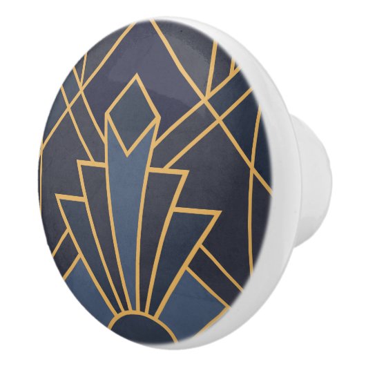 Art Deco inspiratie in blauw en goud Keramische Knop (Rechts)