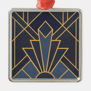 Art Deco inspiratie in blauw en goud Metalen Ornament