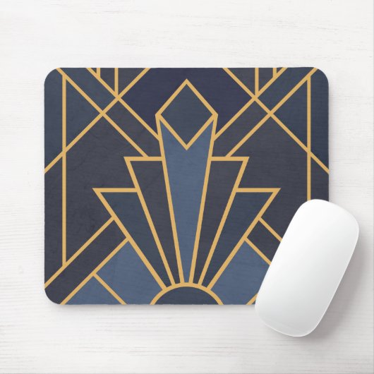 Art Deco inspiratie in blauw en goud Muismat (Met muis)
