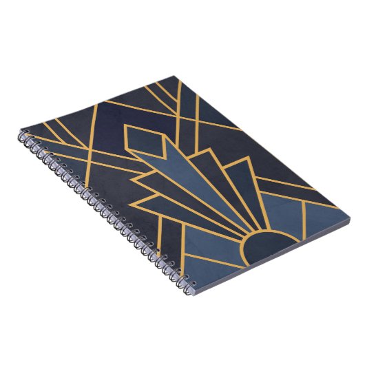 Art Deco inspiratie in blauw en goud Notitieboek (Rechterzijde)