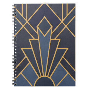 Art Deco inspiratie in blauw en goud Notitieboek