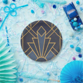 Art Deco inspiratie in blauw en goud Papieren Bordje (Feest)