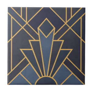 Art Deco inspiratie in blauw en goud Tegeltje