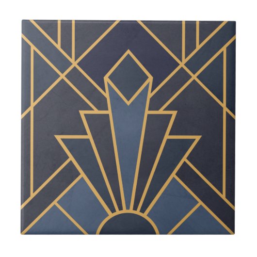 Art Deco inspiratie in blauw en goud Tegeltje (Voorkant)