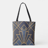 Art Deco inspiratie in blauw en goud Tote Bag (Achterkant)