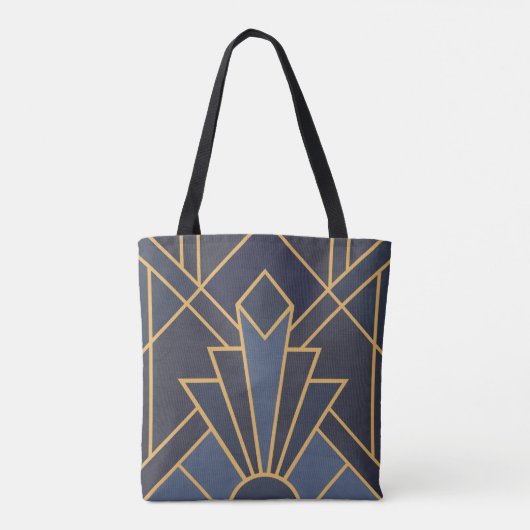 Art Deco inspiratie in blauw en goud Tote Bag (Achterkant)