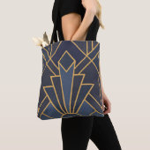 Art Deco inspiratie in blauw en goud Tote Bag (Dichtbij)
