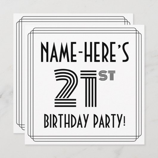 Art Deco Inspired 21st Birthday Party, Custom Name Kaart (Voorkant / Achterkant)