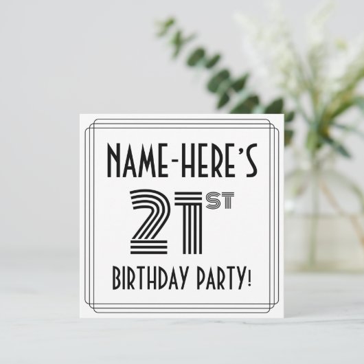 Art Deco Inspired 21st Birthday Party, Custom Name Kaart (Staand voorkant)