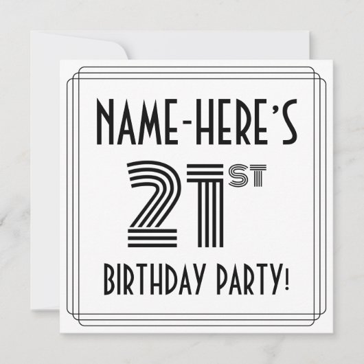 Art Deco Inspired 21st Birthday Party, Custom Name Kaart (Voorkant)