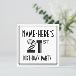 Art Deco Inspired 21st Birthday Party, Custom Name Kaart
