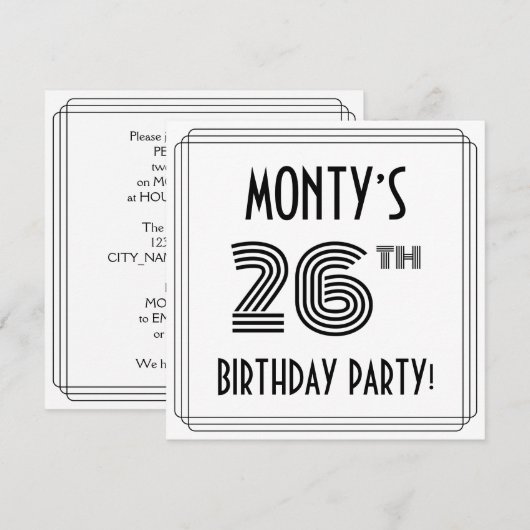 Art Deco Inspired 26th Birthday Party, Custom Name Kaart (Voorkant / Achterkant)
