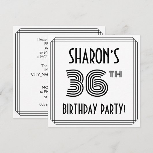 Art Deco Inspired 36th Birthday Party, Custom Name Kaart (Voorkant / Achterkant)