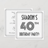 Art Deco Inspired 40th Birthday Party, Custom Name Kaart (Voorkant / Achterkant)