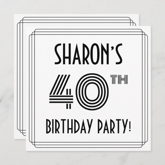 Art Deco Inspired 40th Birthday Party, Custom Name Kaart (Voorkant / Achterkant)