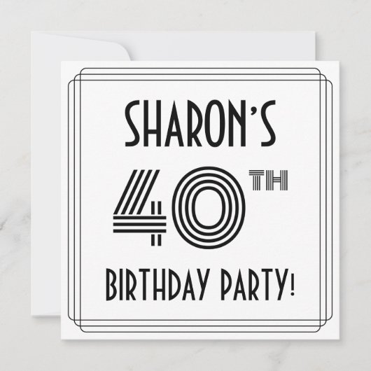 Art Deco Inspired 40th Birthday Party, Custom Name Kaart (Voorkant)