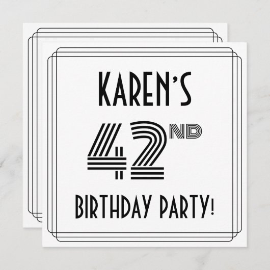 Art Deco Inspired 42nd Birthday Party, Custom Name Kaart (Voorkant / Achterkant)