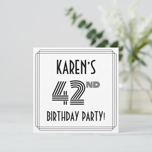 Art Deco Inspired 42nd Birthday Party, Custom Name Kaart (Staand voorkant)