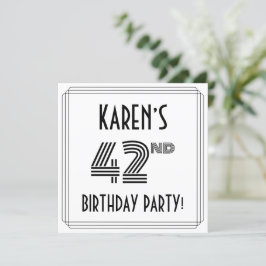 Art Deco Inspired 42nd Birthday Party, Custom Name Kaart