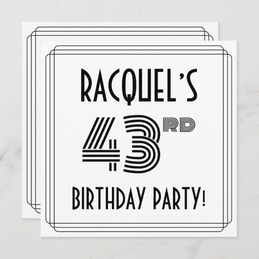 Art Deco Inspired 43rd Birthday Party, Custom Name Kaart (Voorkant / Achterkant)