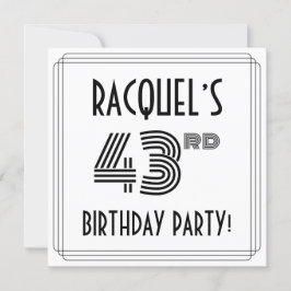 Art Deco Inspired 43rd Birthday Party, Custom Name Kaart
