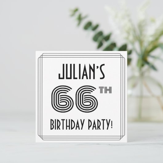 Art Deco Inspired 66th Birthday Party, Custom Name Kaart (Staand voorkant)
