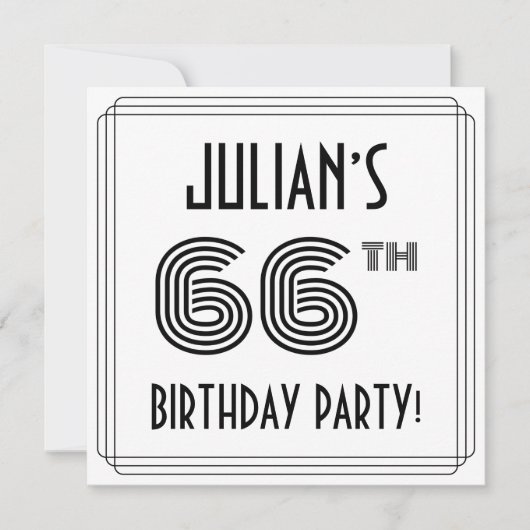 Art Deco Inspired 66th Birthday Party, Custom Name Kaart (Voorkant)