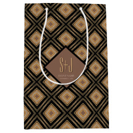 Art Deco Inspo Gold Brown Black Geometric Pattern Medium Cadeauzakje