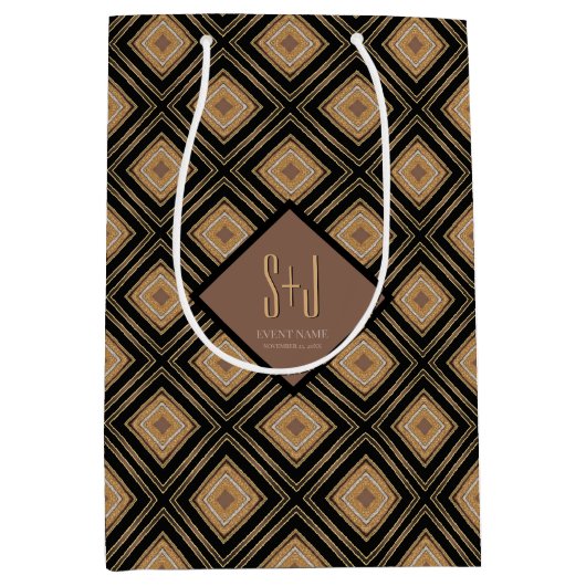 Art Deco Inspo Gold Brown Black Geometric Pattern Medium Cadeauzakje (Voorkant)