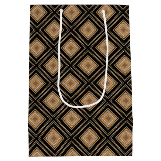Art Deco Inspo Gold Brown Black Geometric Pattern Medium Cadeauzakje (Achterkant)