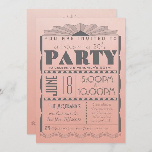 Art Deco Invitation - Gatsby Style - Aangepaste te Kaart (Voorkant / Achterkant)