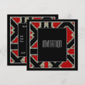 Art Deco Invitation Red Kaart (Voorkant / Achterkant)