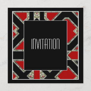 Art Deco Invitation Red Kaart