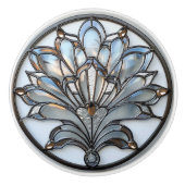 Art Deco Iriserende Glas Bloem Amber Kralen Keramische Knop (Voorkant)