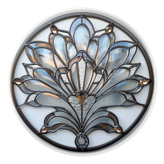 Art Deco Iriserende Glas Bloem Amber Kralen Keramische Knop (Voorkant)