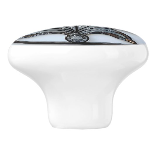 Art Deco Iriserende Glas Bloem Amber Kralen Keramische Knop (Zijkant)